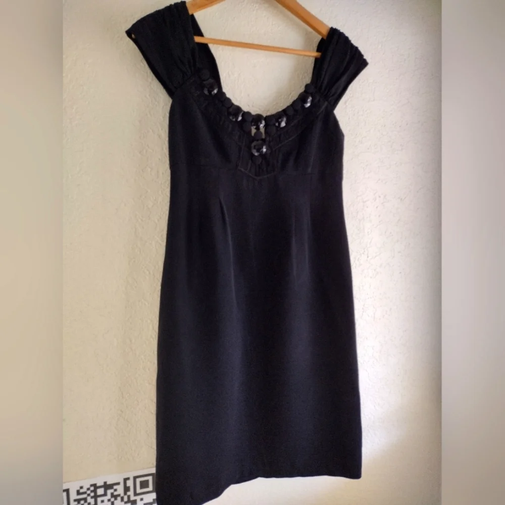 Nanette Lepore Black Silk Midi Dress With Embellishments - Picture 2 of 5